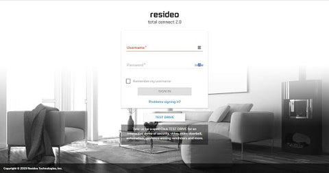 Login Screen Total Connect Resideo